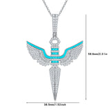 嘻哈项链小众设计S925纯银莫桑石天使之翼潮流时尚吊坠男