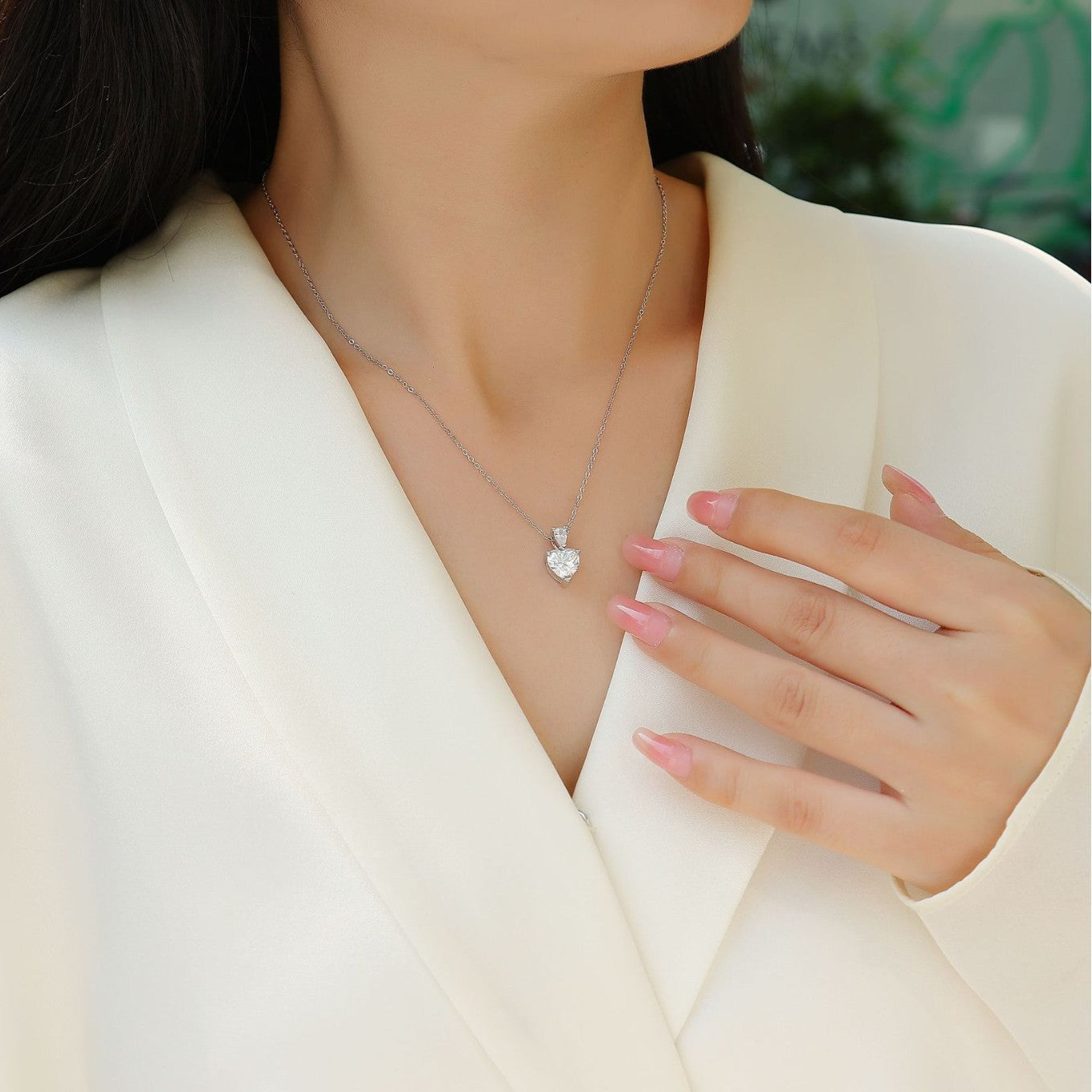 铂金莫桑石18k吊坠项链梨形蛇骨链链轻奢吊坠项链