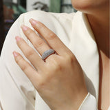 热销925银女生时尚莫桑石宽面戒指满镶女戒