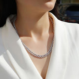 个性莫桑石新款颈链S925银嘻哈风酷风10mm古巴项链链条