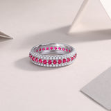 新款S925纯银圆形满钻红宝石戒指轻奢时尚百搭指环女