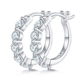 S925银莫桑石满镶耳钉超闪高级圆圈嘻哈单排耳环女款