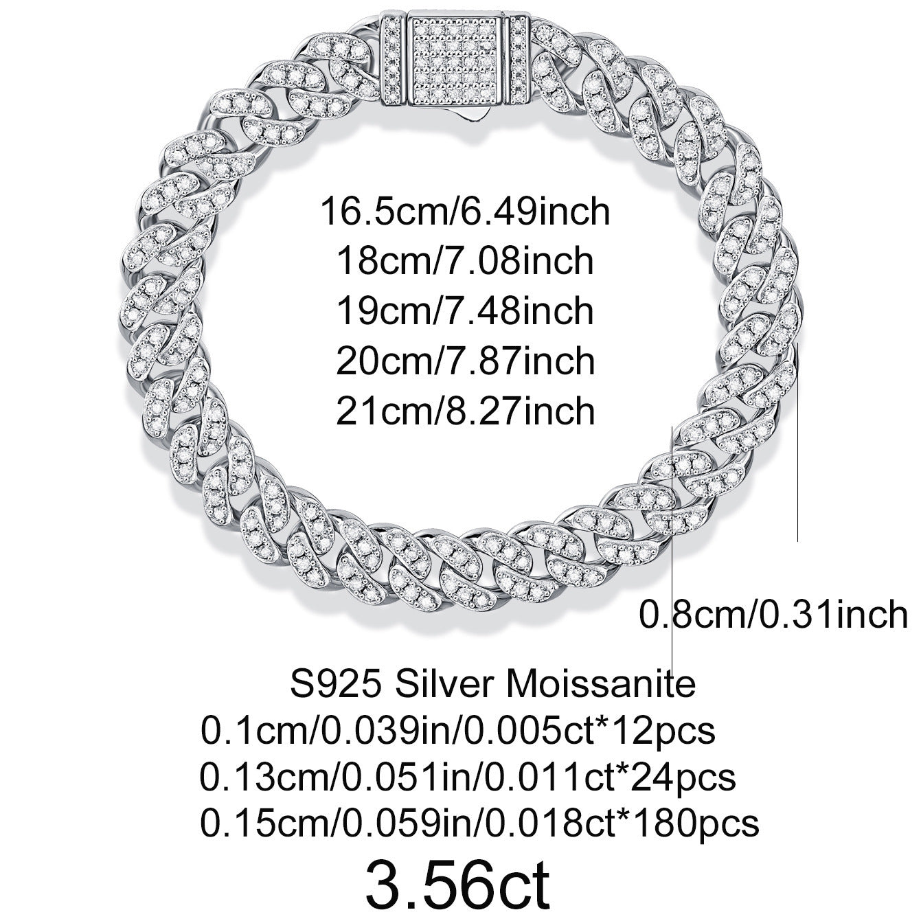 8mm热销 s925纯银嘻哈古巴男女手链嘻哈