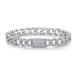 S925银莫桑石潮牌个性宽幅猪鼻扣号镶双排满镶嘻哈古巴链手链