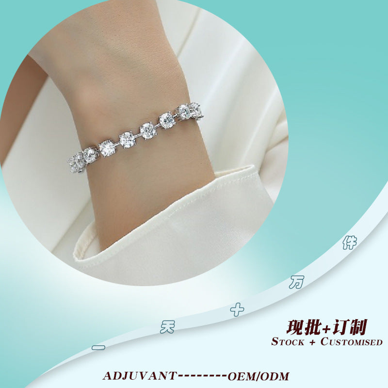 外时尚S925银手链电镀白金纯银轻奢男女通款手链网球手链