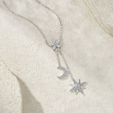 新款S925纯银莫桑石项链时尚轻奢星月长款流苏锁骨链女