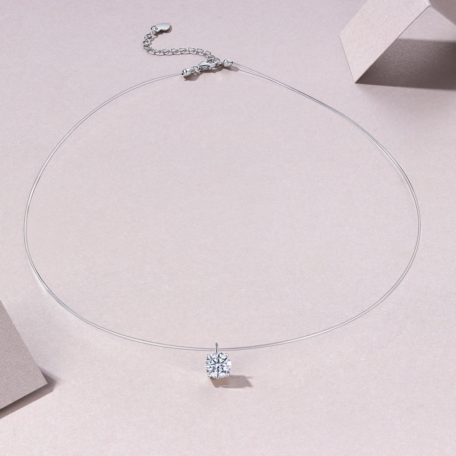 莫桑石18K白金隐形鱼线水滴吊坠锁骨链简约人鱼之泪项链女