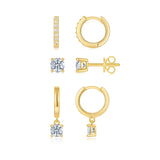 外新潮叠戴组合耳环S925银镀18K黄莫桑石耳圈耳钉