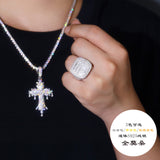 新款嘻哈指环S925纯银电镀白金莫桑石手工镶嵌国王戒指男戒