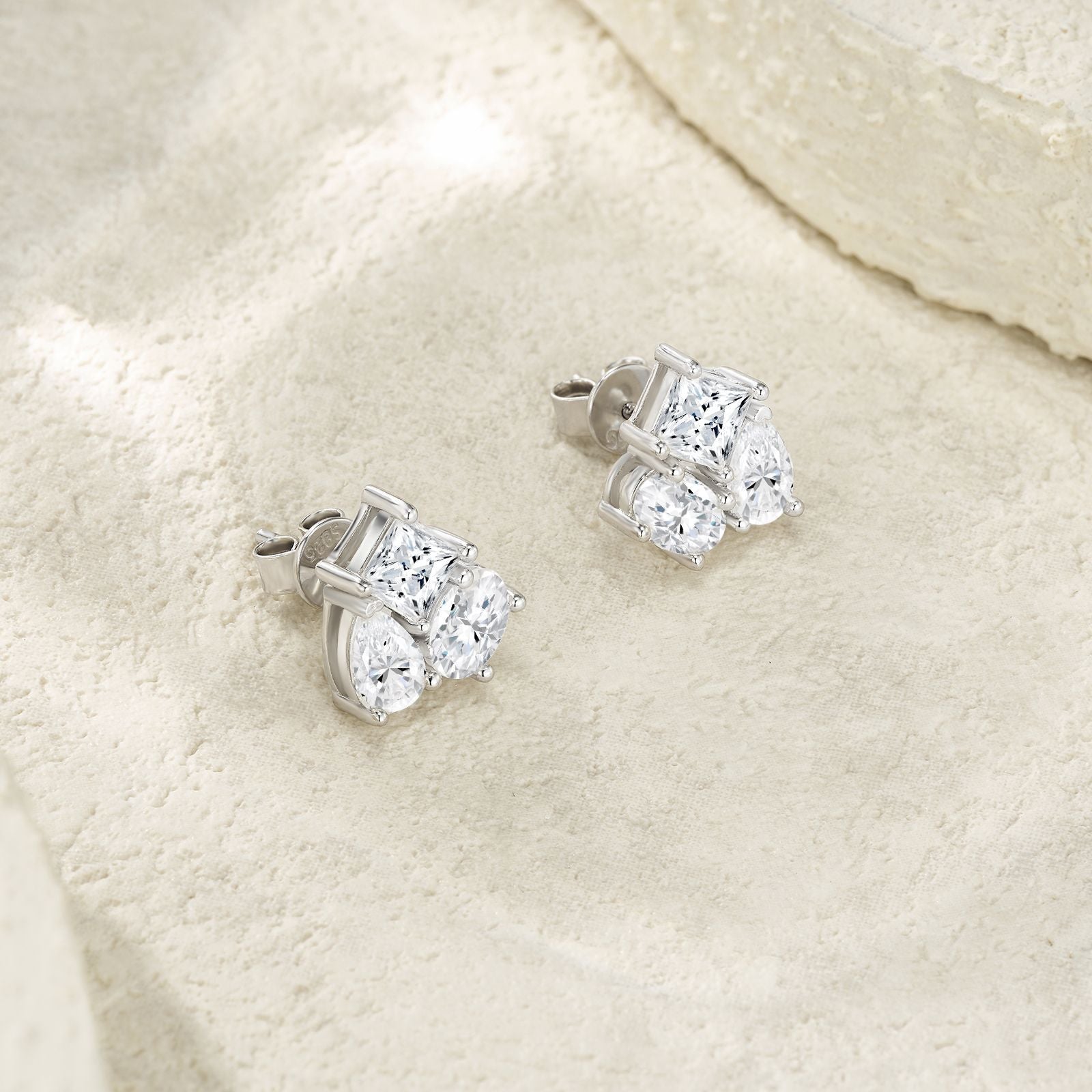 新款S925纯银几何形莫桑石耳钉小众轻奢气质耳环耳饰品女