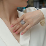 嘻哈夸张婚戒S925银莫桑石镀18k金时尚女戒