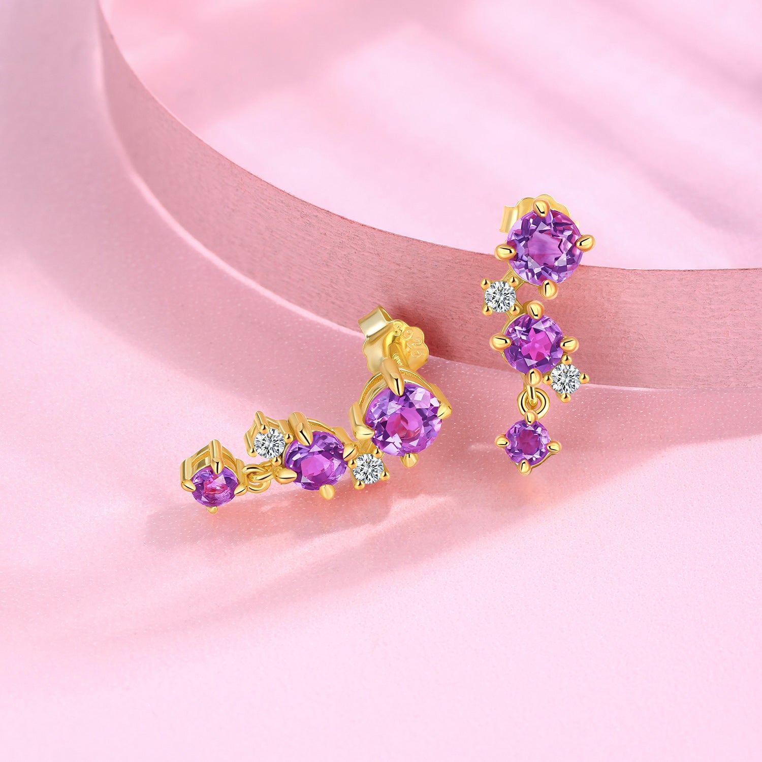 新款S925纯银紫晶石耳钉轻奢小众耳环耳饰女