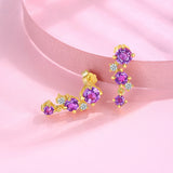 新款S925纯银紫晶石耳钉轻奢小众耳环耳饰女