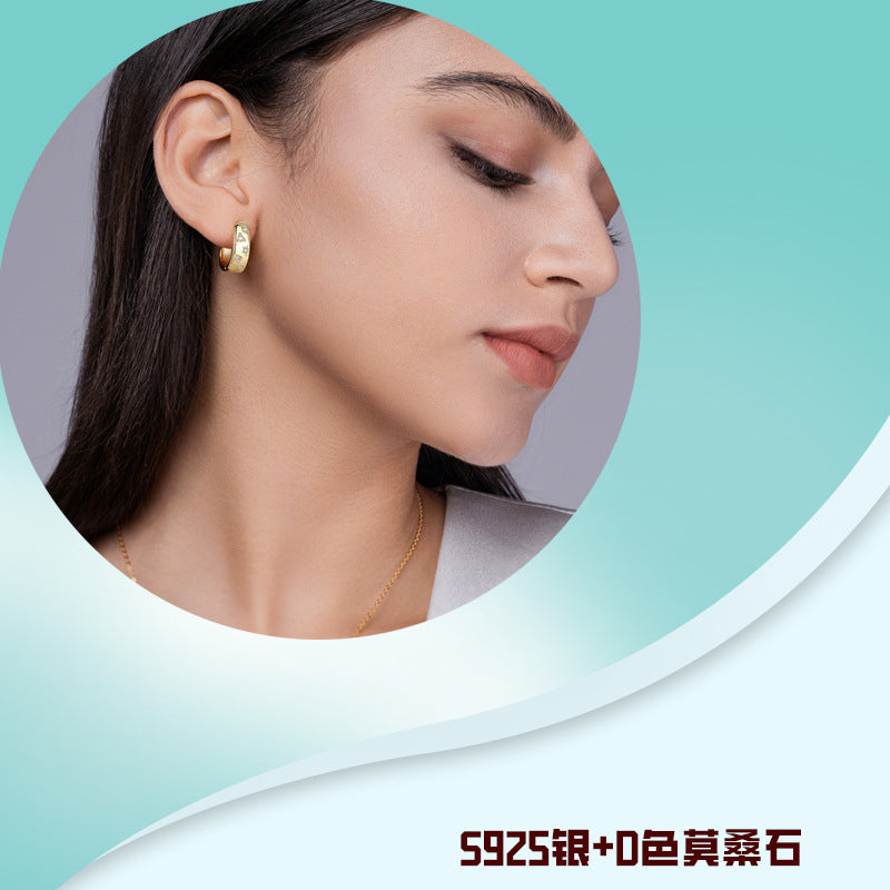 S925银U形耳环莫桑石耳圈饰品时尚百搭