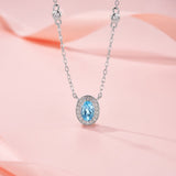 新款S925银蛋形蓝托帕石项链轻奢小众设计百搭锁骨链女