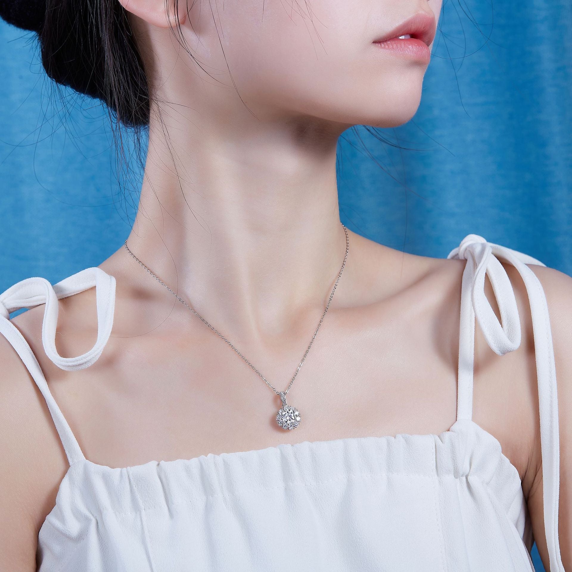 豪镶s925银莫桑石吊坠流苏小众项链女