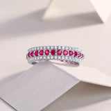 新款S925纯银圆形满钻红宝石戒指轻奢时尚百搭指环女