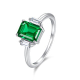 新款S925纯银经典三石款培育祖母绿戒指简约时尚培育彩宝