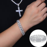 欧美嘻哈跨境纯银满镶古巴链 S925银莫桑石高级感男士手链首饰