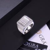 新款S925纯银方戒D色莫桑石戒子嘻哈潮流款奢华男士戒指