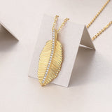 莫桑石项链带GRA证书电镀18K黄金叶子吊坠S925银吊坠女