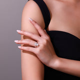 蛋形固口时尚戒指 S925纯银D色莫桑石电镀18k白金订婚戒指女