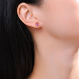 新款方晶镶嵌莫桑石圆环耳钉情人节精致时尚花朵耳环女