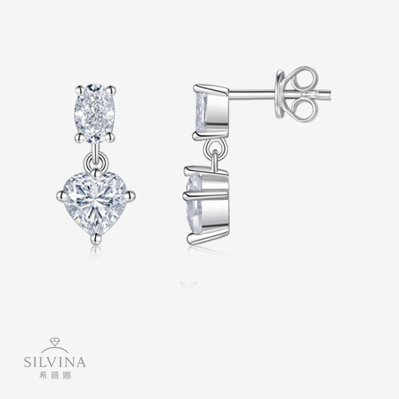 S925纯银四爪莫桑石耳钉爱心形轻奢时尚百搭耳环女