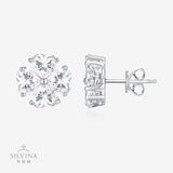 s925纯银镀白金心形耳钉 唯美小清新百搭设计感耳环女款耳饰