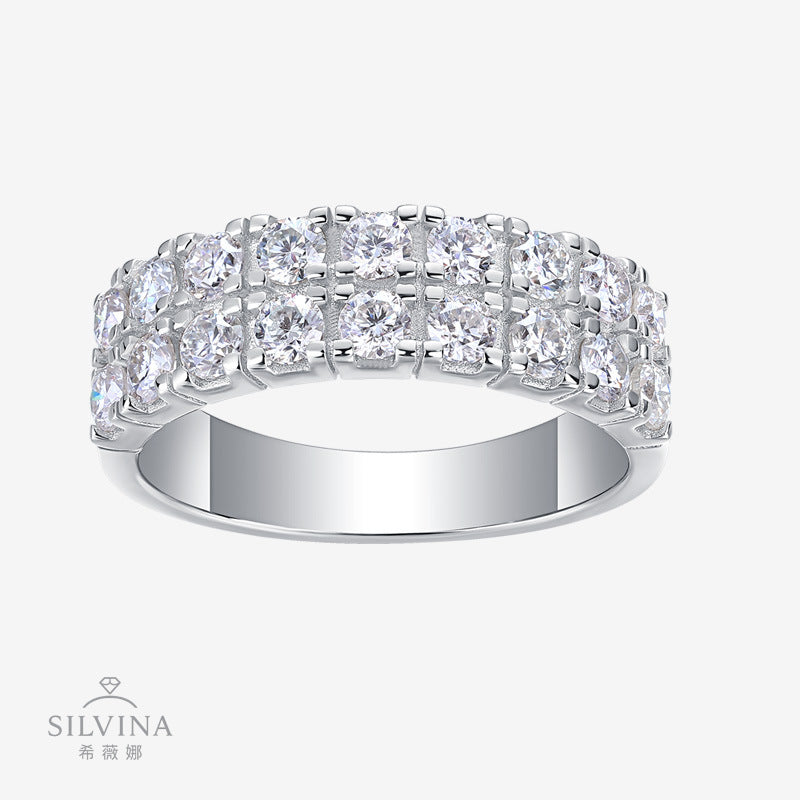 双排纯银S925银莫桑石镀18k3色圈戒闭口饰品