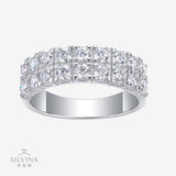 双排纯银S925银莫桑石镀18k3色圈戒闭口饰品