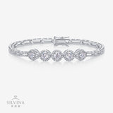 女士圆包网球手链S925纯银莫桑石电镀18k白金手链