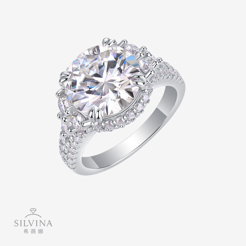 5克拉现 莫桑石S925银鹅蛋戒指银精工镶戒指