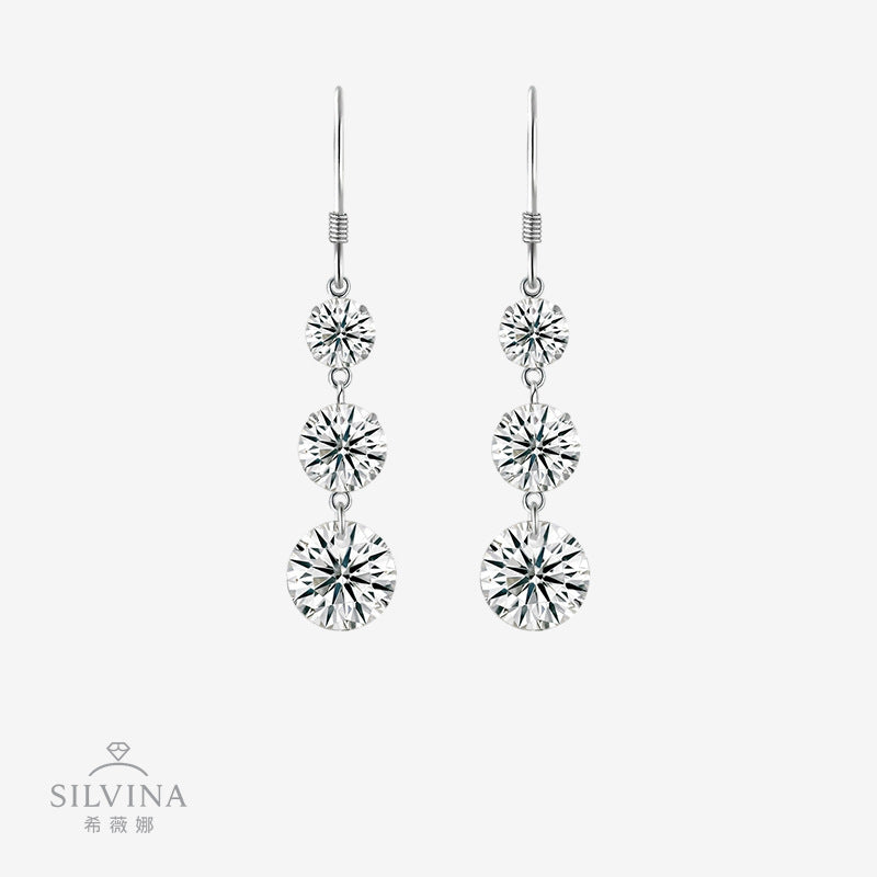 纯银莫桑石时尚气质几何系列高级流苏耳饰长款女士耳坠