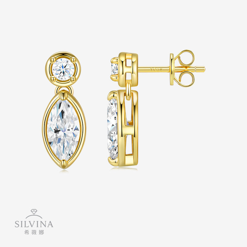 款S925纯银镶钻莫桑石耳钉小众轻奢耳环女款