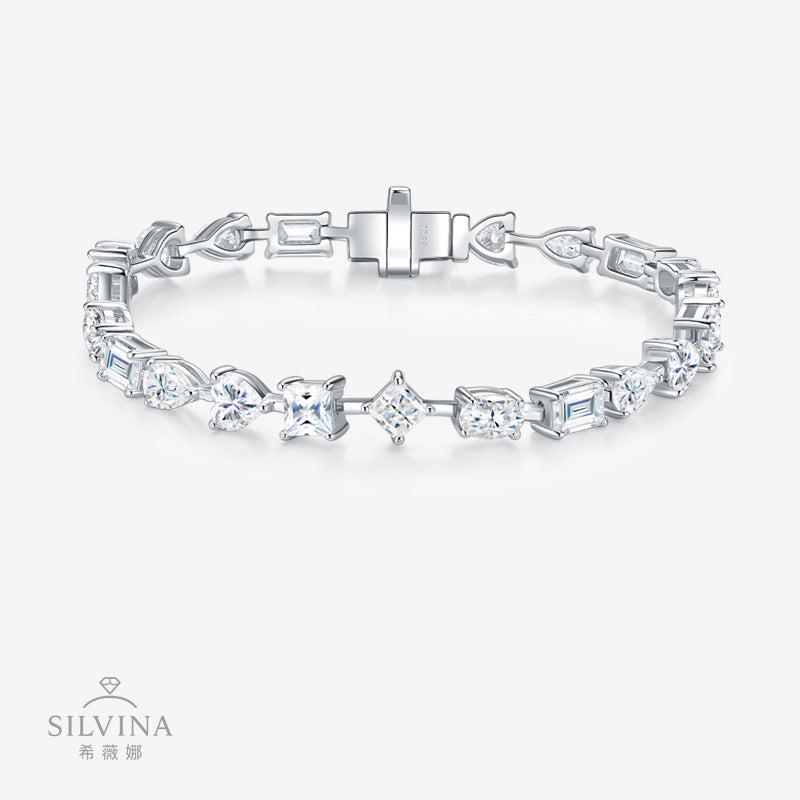 新款S925纯银网球链梨形莫桑石手链轻奢时尚手饰品