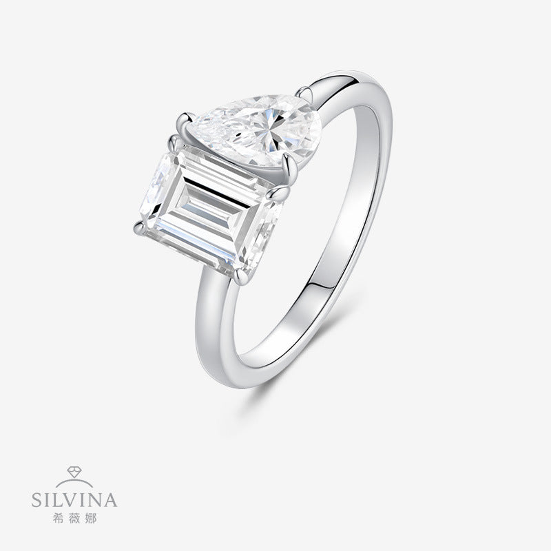 热销S925纯银异形莫桑石戒指祖母绿切时尚百搭轻奢风女戒