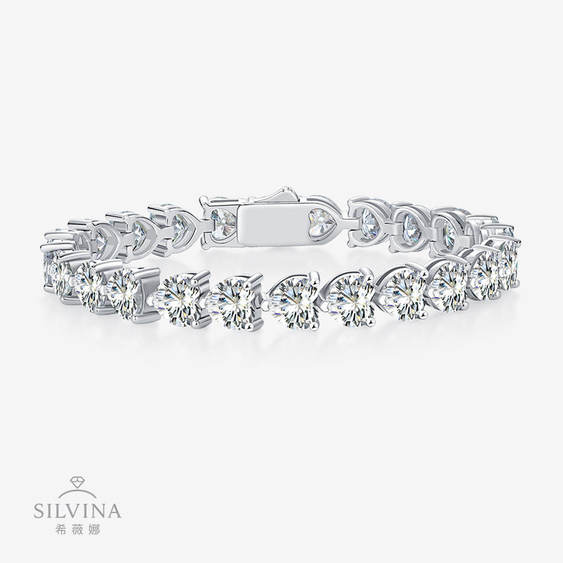 时尚爱心莫桑石手鏈手镯925纯银女轻奢diy手饰手链