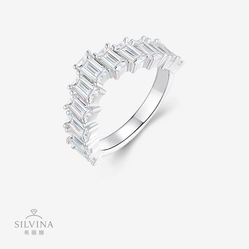 新款S925纯银八角形莫桑石戒指嘻哈小众轻奢指环女