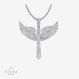 外新款满镶堕落天使吊坠女神展翅立体羽毛说唱嘻哈潮男项坠