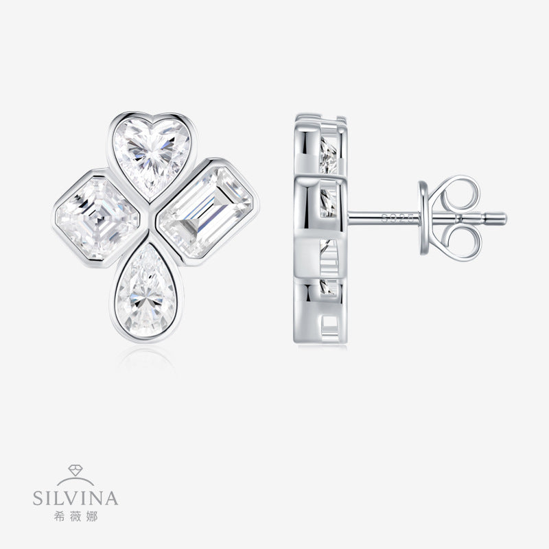 新款S925纯银几何形莫桑石耳钉小众轻奢气质耳饰品耳环女