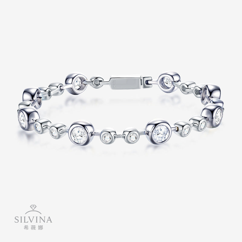 轻奢双拼色莫桑石泡泡手饰品 淑女气质925纯银轻奢手链女