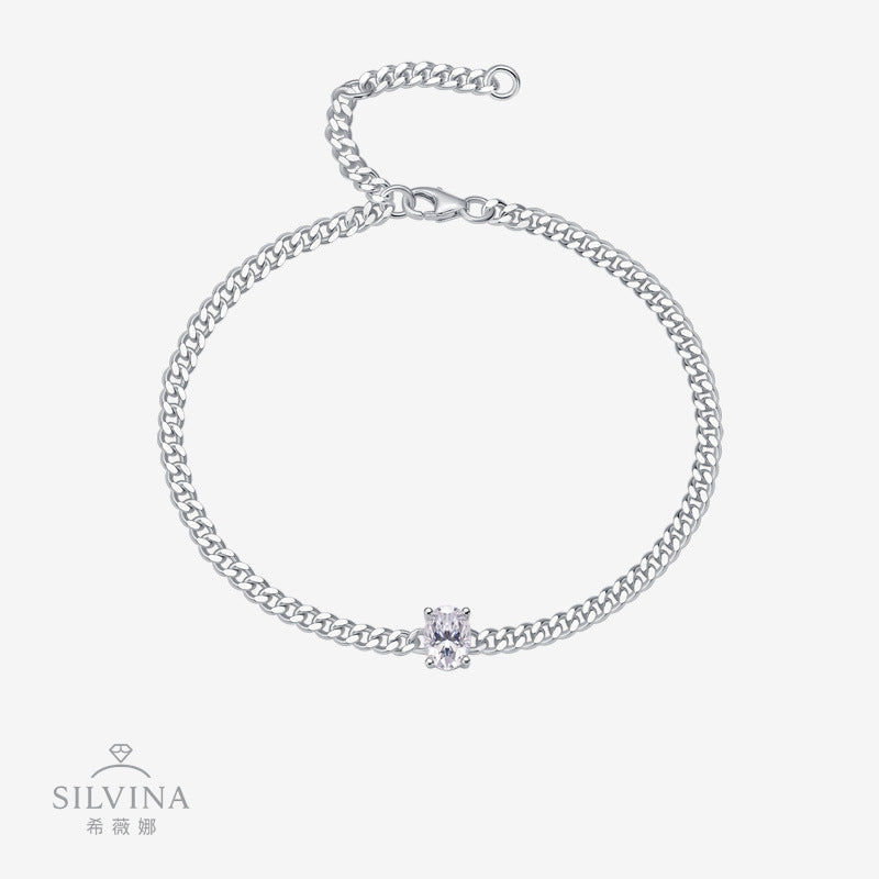 锁骨链手链s925电镀18k黄蛋形莫桑石手链女