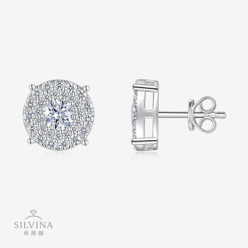 S925纯银莫桑石耳钉男女嘻哈hiphop耳环耳饰潮人耳饰品