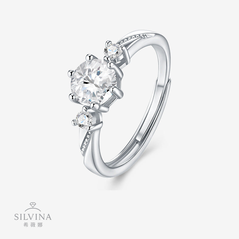 新款S925纯银莫桑石指环轻奢小众设计生日礼物戒指