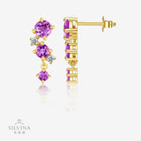 新款S925纯银紫晶石耳钉轻奢小众耳环耳饰女