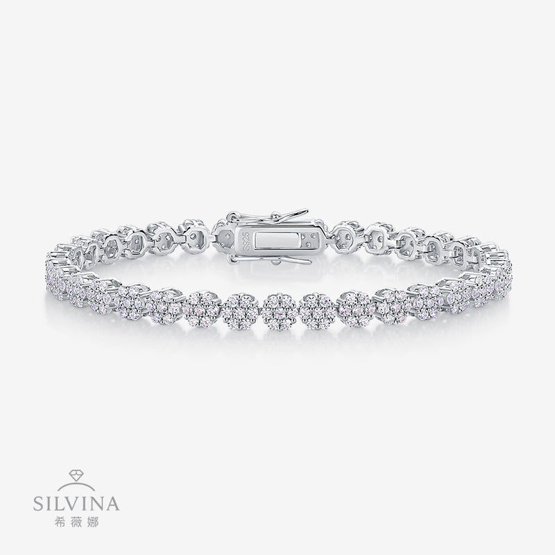 外网球手链S925纯银防过敏D色莫桑石电镀18k白金网球手链