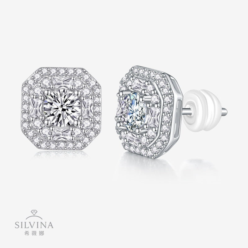 新款迷你简约气质百搭显白莫桑石耳钉轻奢耳环女款