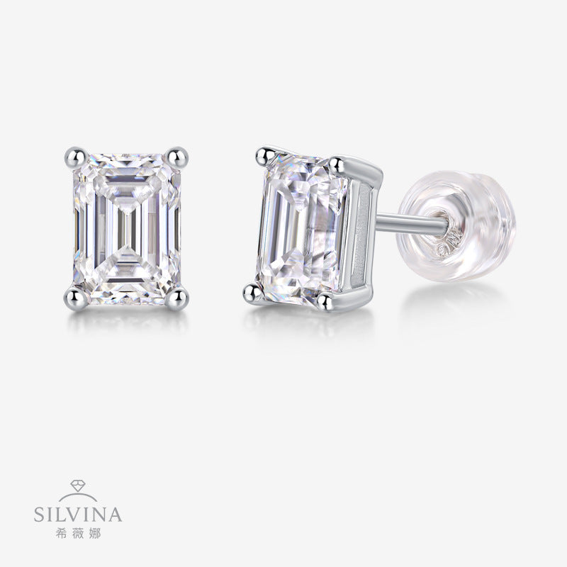 shopify祖母绿切割长方形男士女士S925银莫桑石耳钉