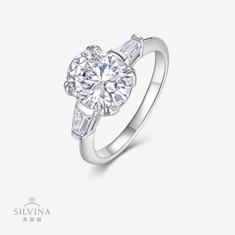 蛋形戒指经典四爪女士婚戒925银白金莫桑石女戒